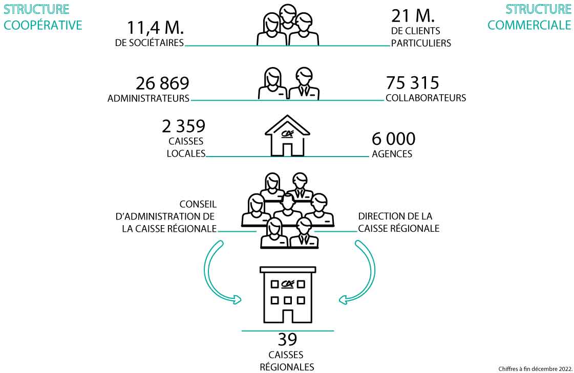 Infographie organisation coopérative données 2022 crédit agricole
