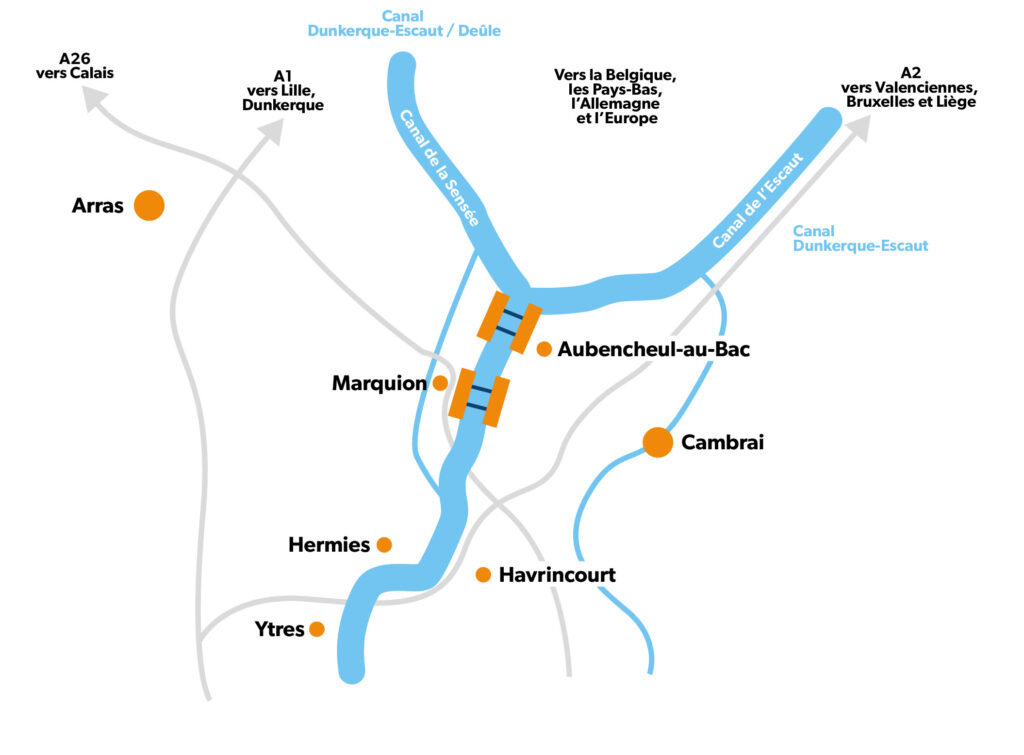 Carte du tracé du CSNE dans le Pas-de-Calais et le Nord